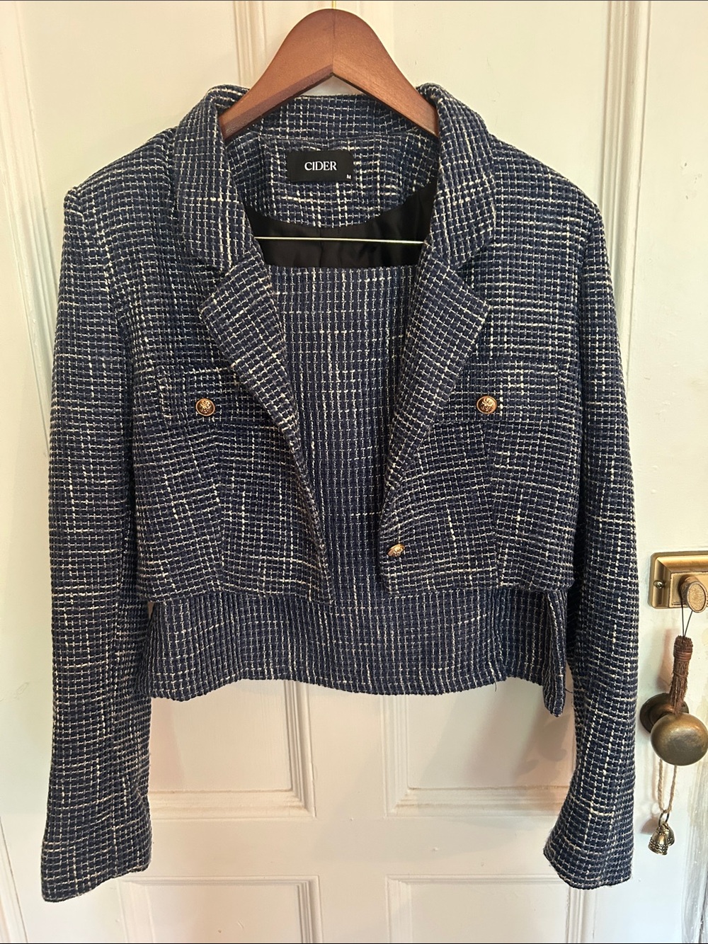 Cider Navy & Gold Tweed Cropped Blazer SET: NWT skirt, both lined